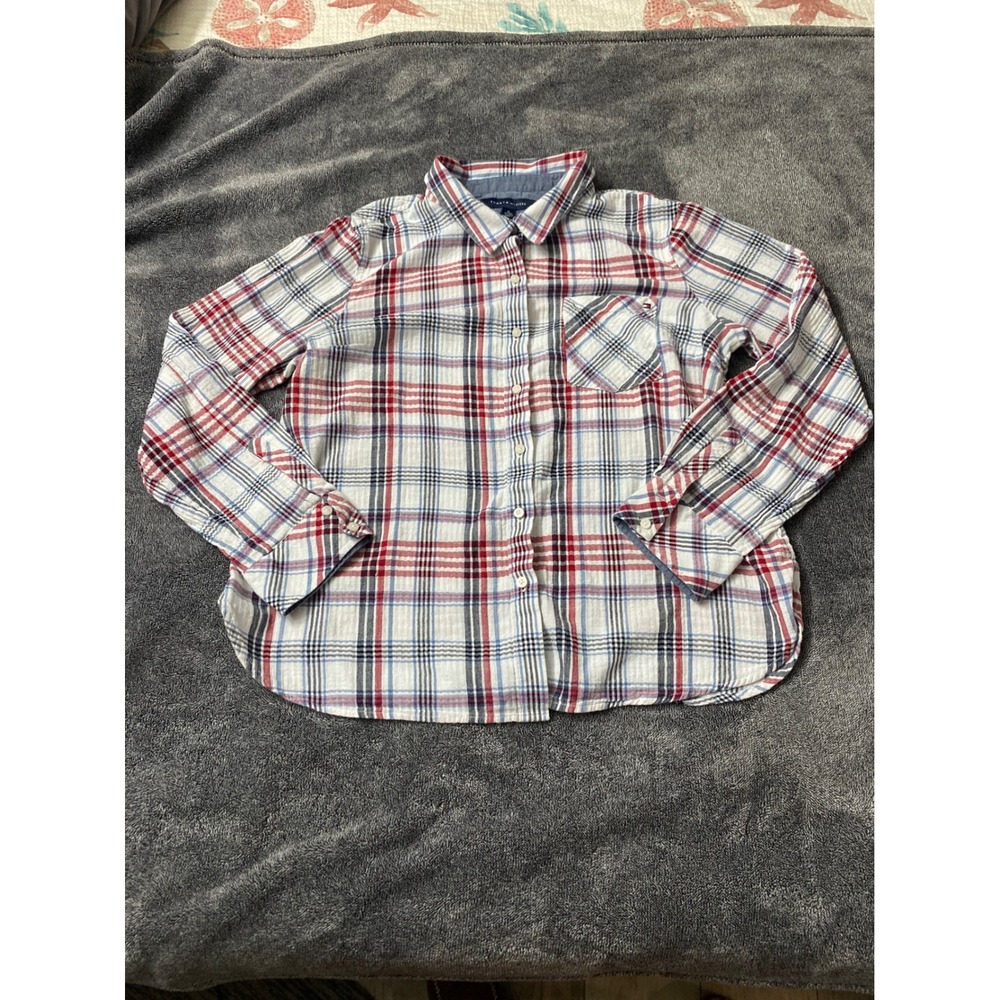 Tommy Hilfiger Kids XL Red White Blue Plaid Button Down Long Sleeve Shirt